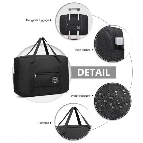 Kono Foldable Waterproof Storage Travel Handbag - Black