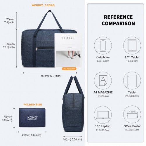 Kono Foldable Waterproof Storage Travel Handbag - Navy