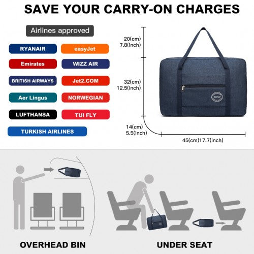 Kono Foldable Waterproof Storage Travel Handbag - Navy