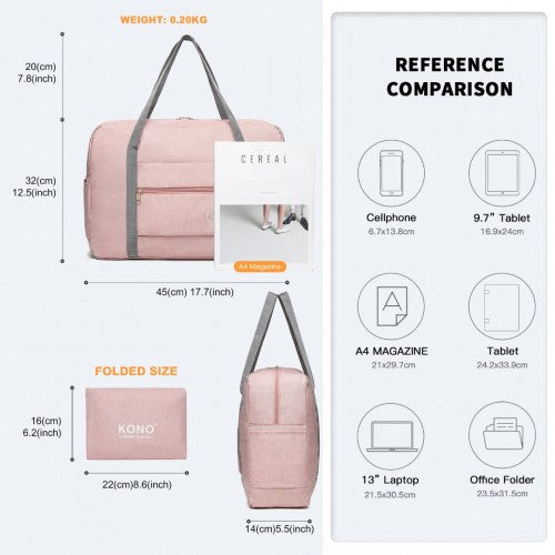 Kono Foldable Waterproof Storage Travel Handbag - Pink