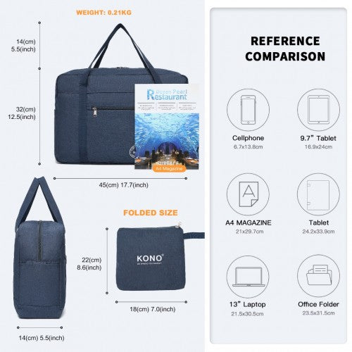 Kono Foldable Waterproof Storage Cabin Travel Handbag - Navy