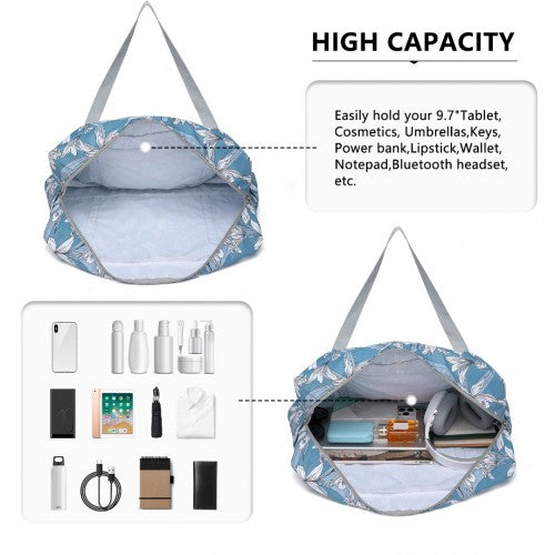 Kono Foldable Waterproof Storage Cabin Travel Handbag Flower Print - Blue