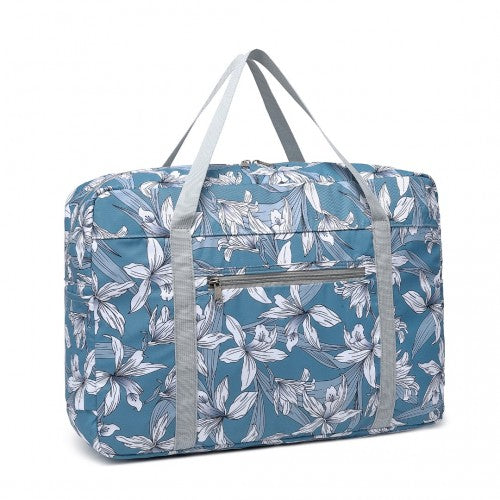 Kono Foldable Waterproof Storage Cabin Travel Handbag Flower Print - Blue