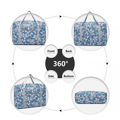 Kono Foldable Waterproof Storage Cabin Travel Handbag Flower Print - Blue