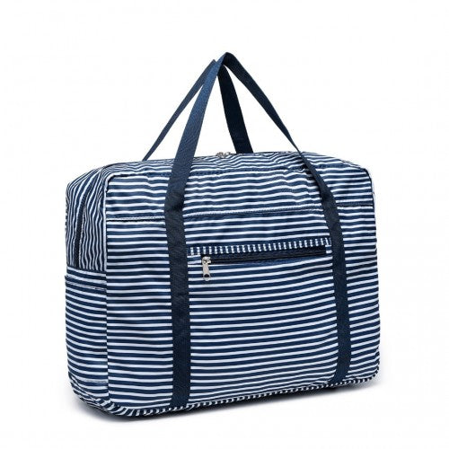 Kono Foldable Waterproof Storage Cabin Travel Handbag Striped Print - Navy