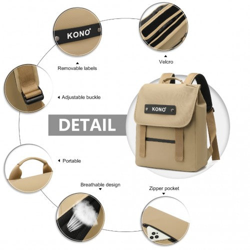 Kono PVC Coated Water-resistant Streamlined And Innovative Flap Backpack - Khaki