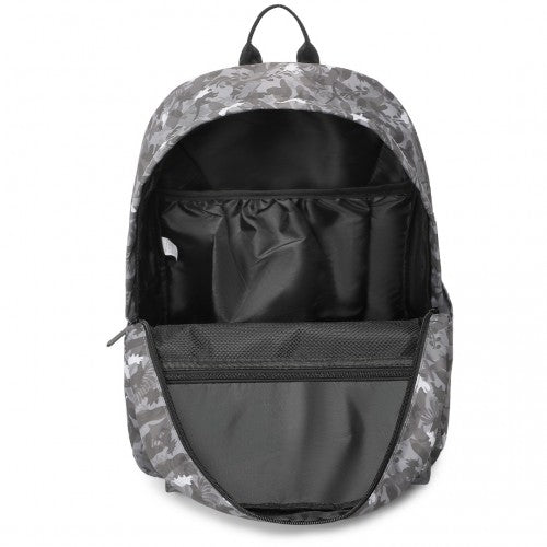 Kono Dinosaur Patterned Leisure School Backpack - Grey