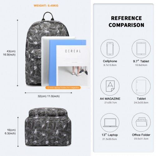 Kono Dinosaur Patterned Leisure School Backpack - Grey