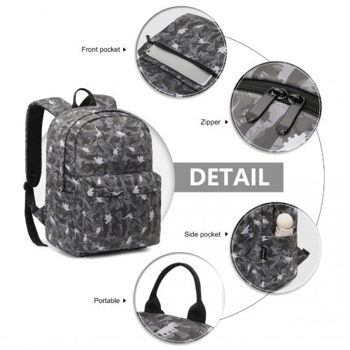Kono Dinosaur Patterned Leisure School Backpack - Grey