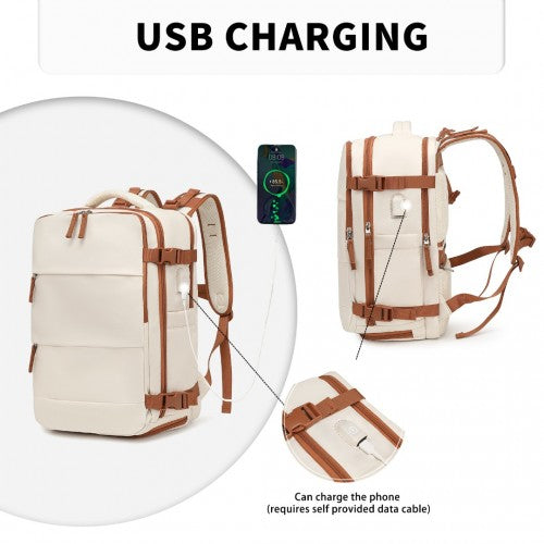 Kono Multifunctional Breathable Travel Backpack With USB Charging Port And Separate Shoe Compartment - Beige And Brown