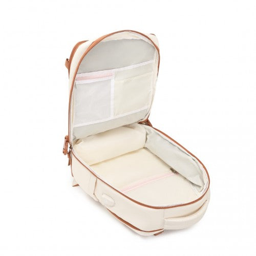 Kono Multifunctional Breathable Travel Backpack With USB Charging Port And Separate Shoe Compartment - Beige And Brown