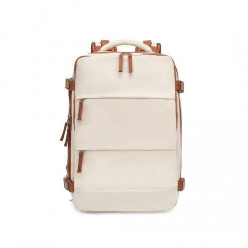 Kono Multifunctional Breathable Travel Backpack With USB Charging Port And Separate Shoe Compartment - Beige And Brown