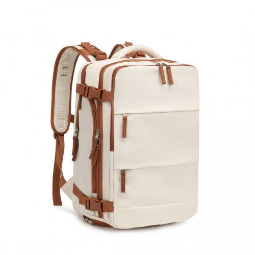 Kono Multifunctional Breathable Travel Backpack With USB Charging Port And Separate Shoe Compartment - Beige And Brown
