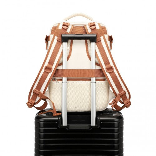 Kono Multifunctional Breathable Travel Backpack With USB Charging Port And Separate Shoe Compartment - Beige And Brown