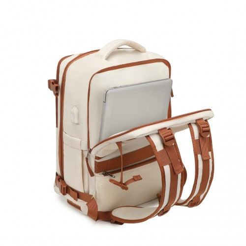 Kono Multifunctional Breathable Travel Backpack With USB Charging Port And Separate Shoe Compartment - Beige And Brown