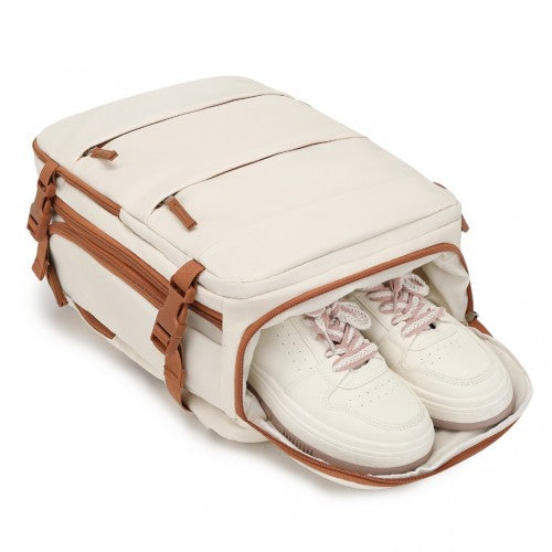 Kono Multifunctional Breathable Travel Backpack With USB Charging Port And Separate Shoe Compartment - Beige And Brown