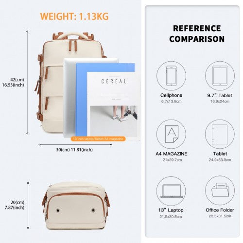 Kono Multifunctional Breathable Travel Backpack With USB Charging Port And Separate Shoe Compartment - Beige And Brown