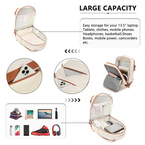 Kono Multifunctional Breathable Travel Backpack With USB Charging Port And Separate Shoe Compartment - Beige And Brown