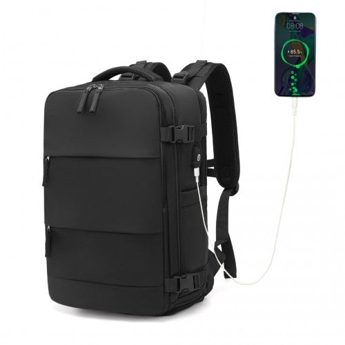 Kono Multifunctional Breathable Travel Backpack With USB Charging Port And Separate Shoe Compartment - Black