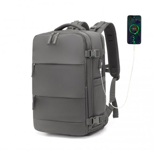Kono Multifunctional Breathable Travel Backpack With USB Charging Port And Separate Shoe Compartment - Grey
