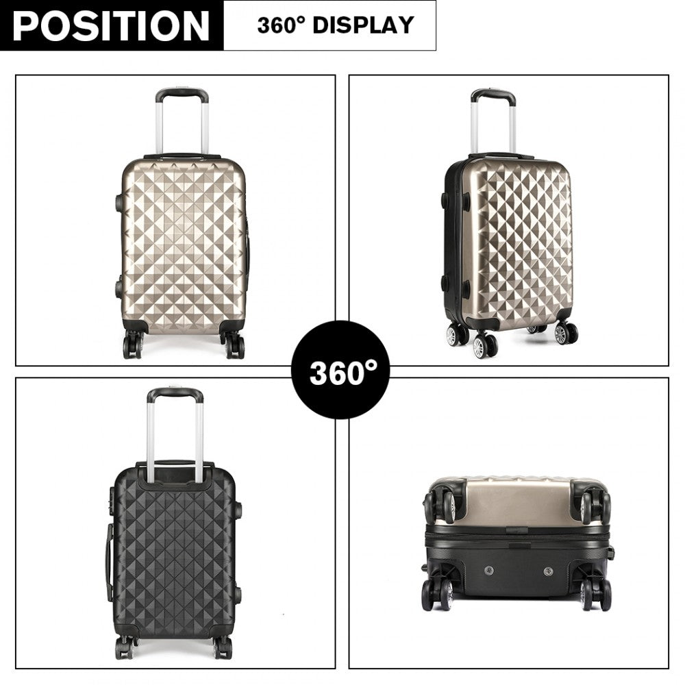 Kono Multifaceted Diamond Pattern Hard Shell 20 Inch Suitcase - Gold
