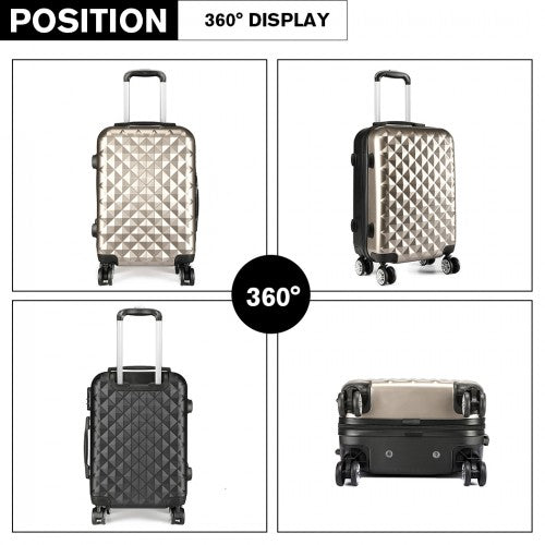 Kono Multifaceted Diamond Pattern Hard Shell 20 Inch Suitcase - Gold
