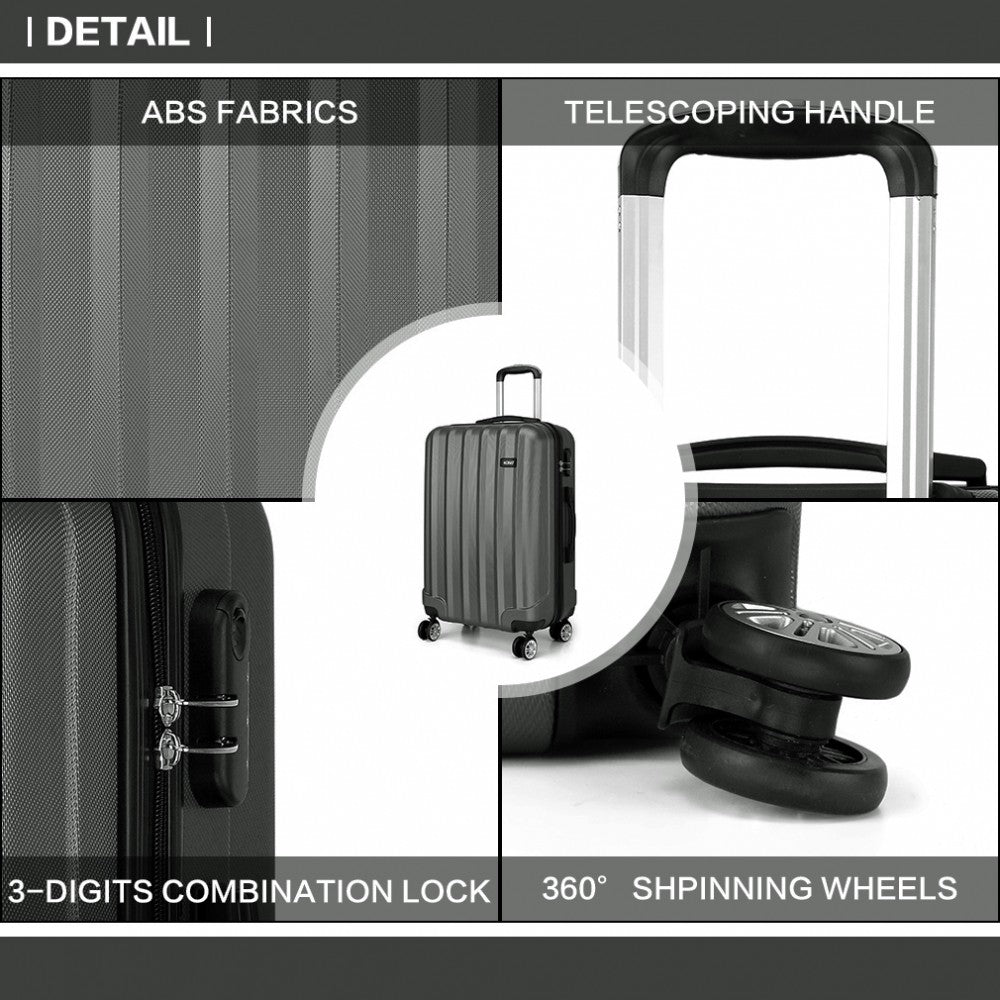 Kono Vertical Stripe Hard Shell Suitcase 20 Inch Luggage Set Grey