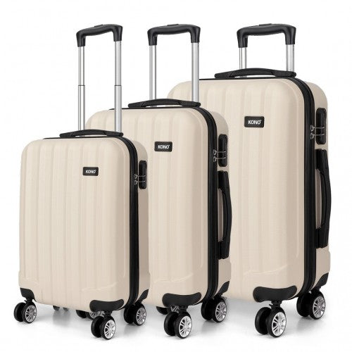 Kono Vertical Stripe Hard Shell Suitcase 19/24/28 Inch 3 Piece Luggage Set - Beige