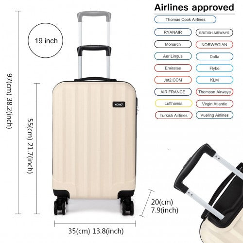 Kono Vertical Stripe Hard Shell Suitcase 19/24/28 Inch 3 Piece Luggage Set - Beige