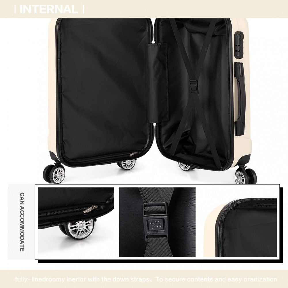 Kono Vertical Stripe Hard Shell Suitcase 24 Inch Luggage Set Beige