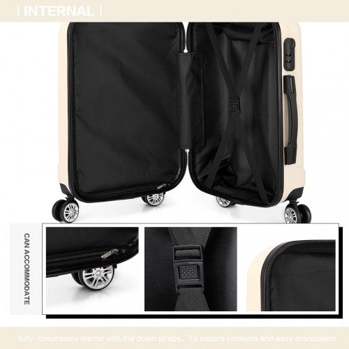 Kono Vertical Stripe Hard Shell Suitcase 24 Inch Luggage Set Beige