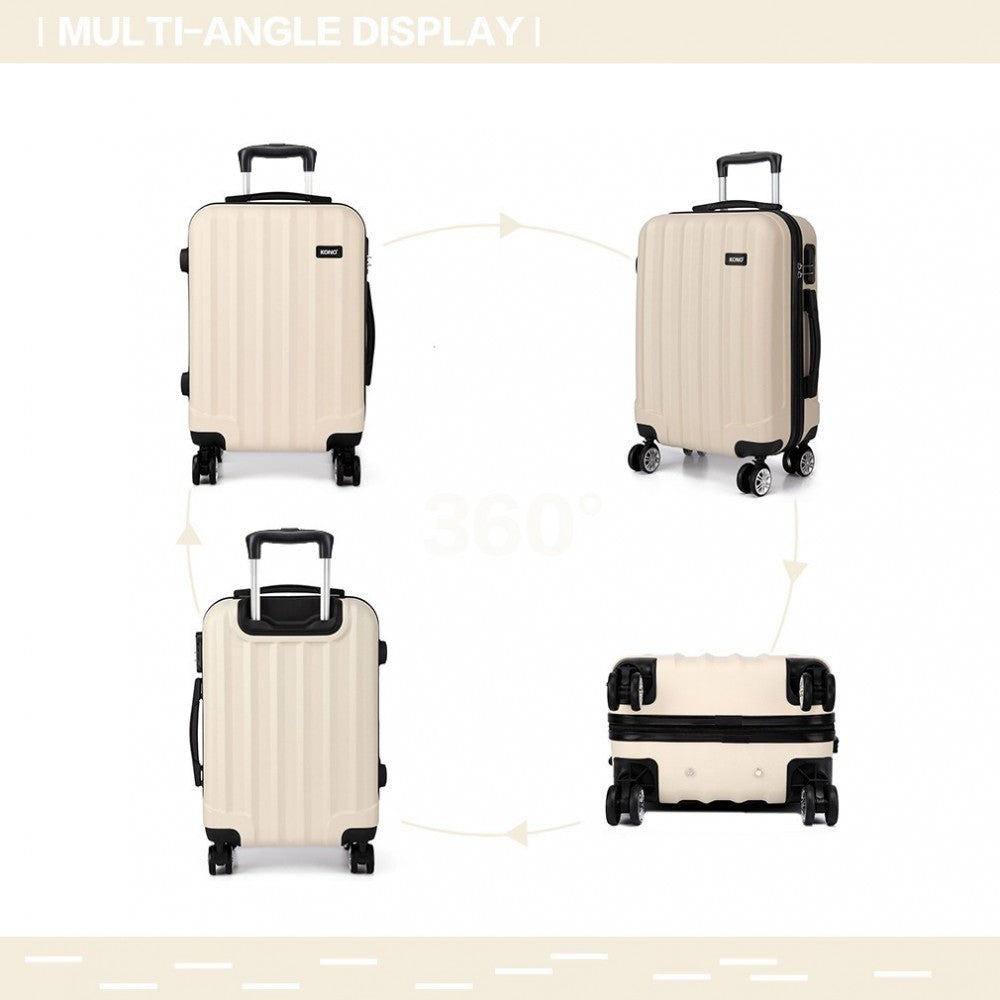 Kono Vertical Stripe Hard Shell Suitcase 24 Inch Luggage Set Beige
