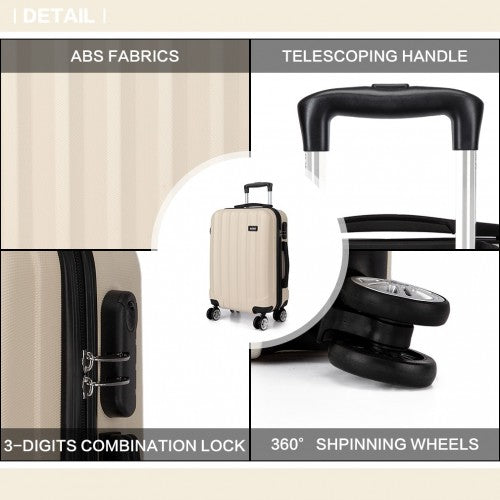Kono Vertical Stripe Hard Shell Suitcase 28 Inch Luggage Set - Biege