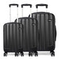 Kono Vertical Stripe Hard Shell Suitcase 19/24/28 Inch 3 Piece Luggage Set - Black
