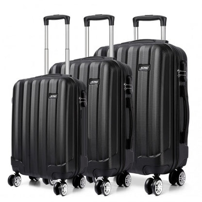 Kono Vertical Stripe Hard Shell Suitcase 19/24/28 Inch 3 Piece Luggage Set - Black