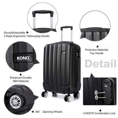 Kono Vertical Stripe Hard Shell Suitcase 19 Inch Luggage - Black