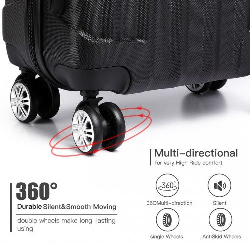 Kono Vertical Stripe Hard Shell Suitcase 19/24/28 Inch 3 Piece Luggage Set - Black