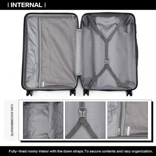 Kono Vertical Stripe Hard Shell Suitcase 19/24/28 Inch 3 Piece Luggage Set - Black