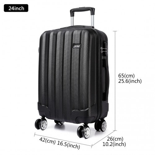 Kono Vertical Stripe Hard Shell Suitcase 19/24/28 Inch 3 Piece Luggage Set - Black