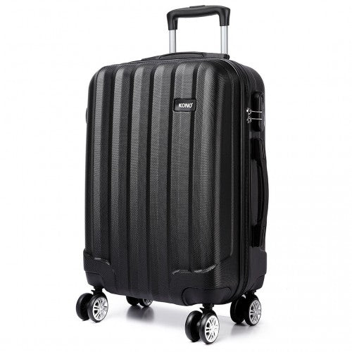 Kono Vertical Stripe Hard Shell Suitcase 24 Inch Luggage Set - Black