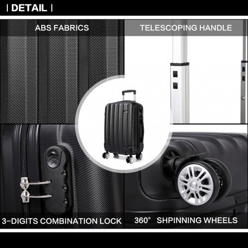 Kono Vertical Stripe Hard Shell Suitcase 28 Inch Luggage Set - Black