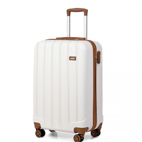 Kono Vertical Stripe Hard Shell Suitcase 19 Inch Luggage Set - Cream