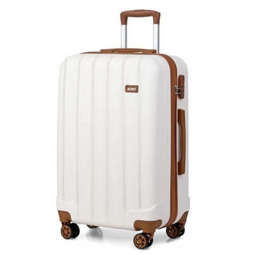 Kono Vertical Stripe Hard Shell Suitcase 24 Inch Luggage Set - Cream