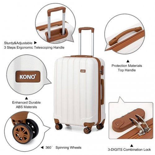Kono Vertical Stripe Hard Shell Suitcase 24 Inch Luggage Set - Cream
