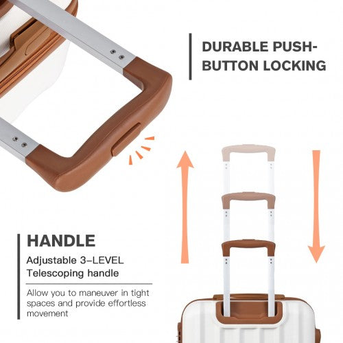 Kono Vertical Stripe Hard Shell Suitcase 24 Inch Luggage Set - Cream