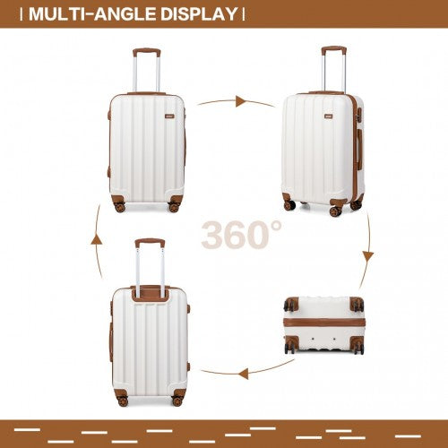 Kono Vertical Stripe Hard Shell Suitcase 24 Inch Luggage Set - Cream