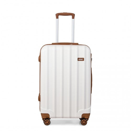Kono Vertical Stripe Hard Shell Suitcase 24 Inch Luggage Set - Cream