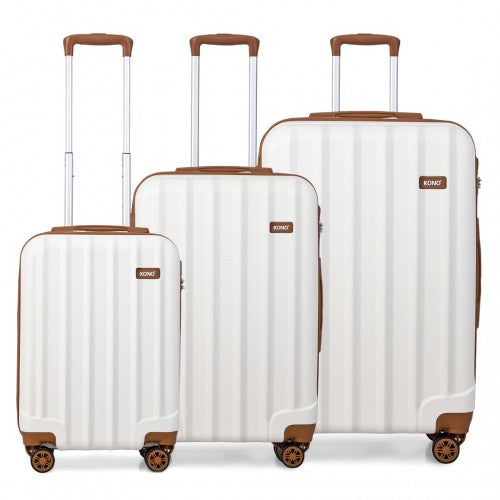Kono Vertical Stripe Hard Shell Suitcase 19/24/28 Inch 3 Piece Luggage Set - Cream