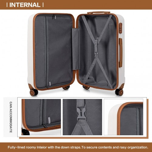 Kono Vertical Stripe Hard Shell Suitcase 19/24/28 Inch 3 Piece Luggage Set - Cream