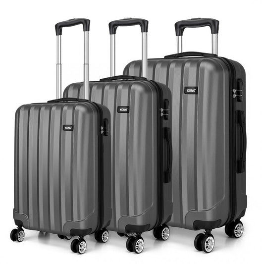 Kono Vertical Stripe Hard Shell Suitcase 19/24/28 Inch 3 Piece Luggage Set - Grey